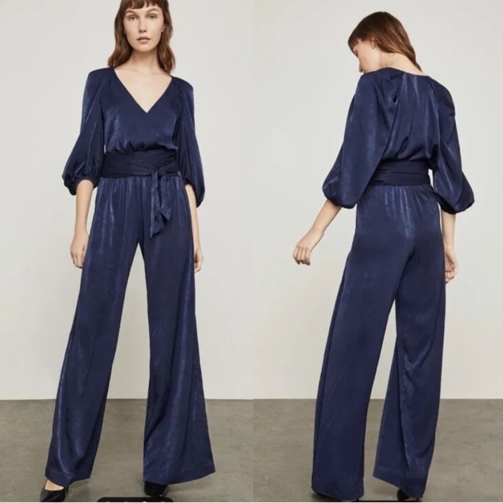 BCBG MaxAzria dark navy satin jumpsuit, size XS
